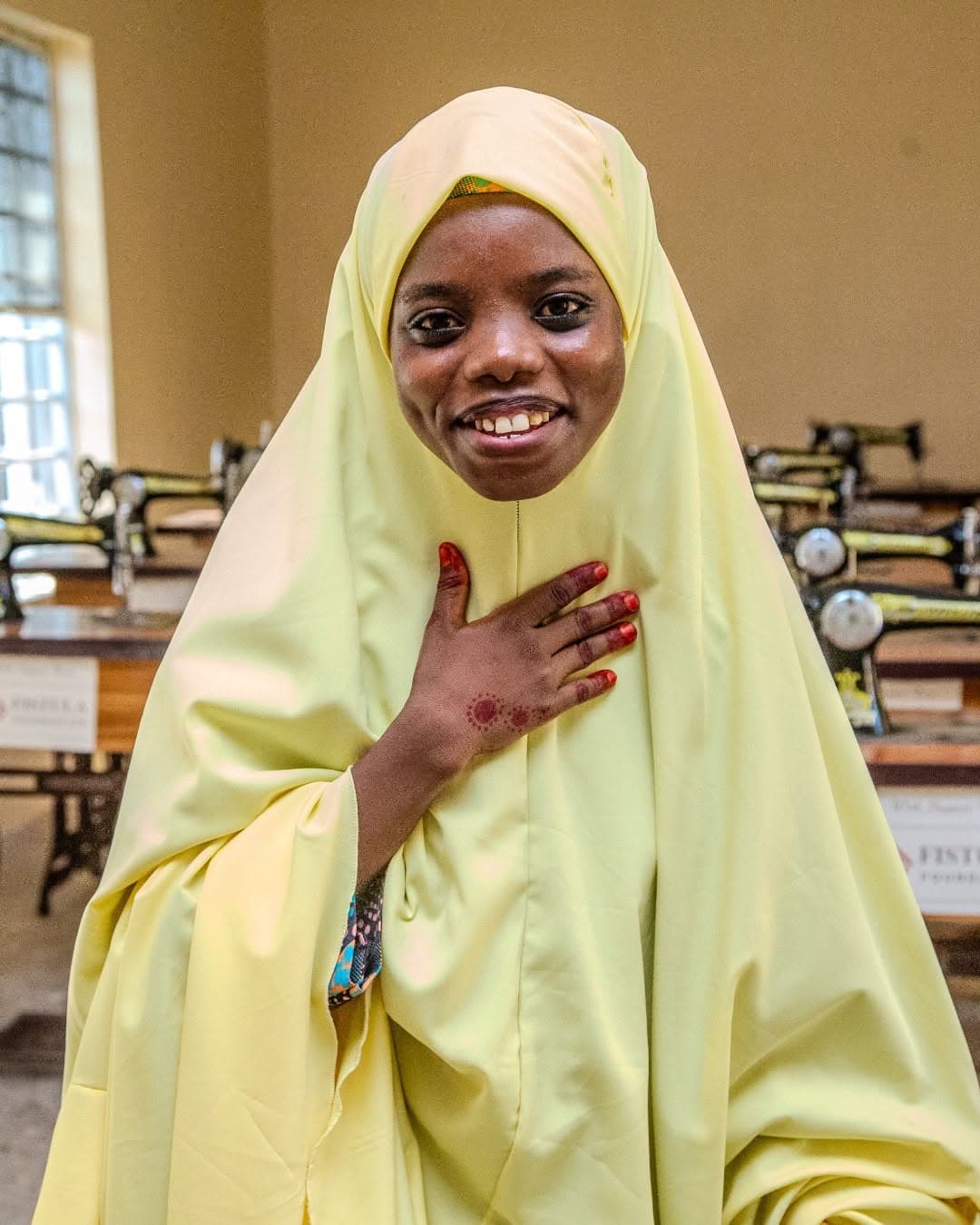 Portrait of Lawan, a young fistula survivor who rebuilt her life through sewing